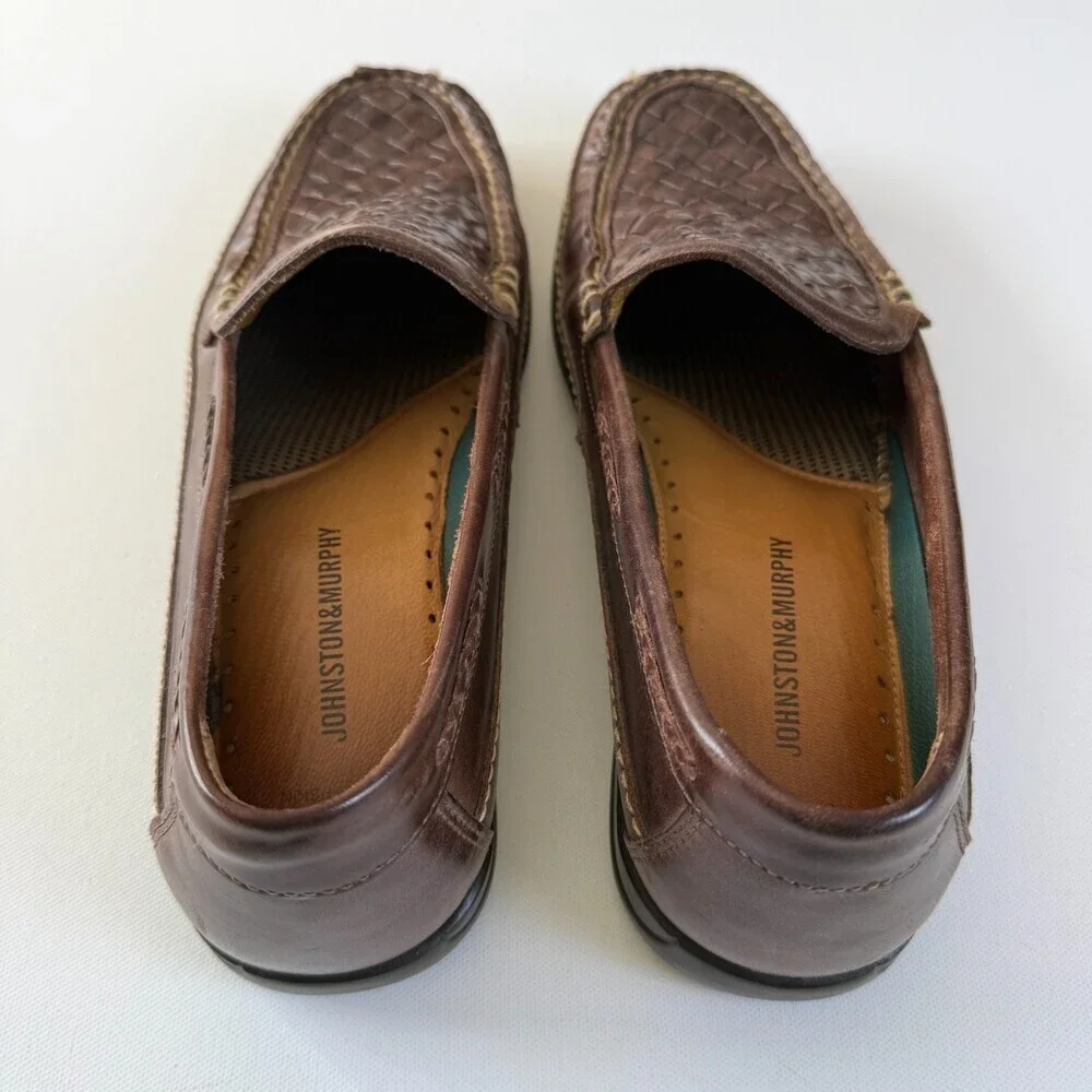 Johnston & Murphy Woven Leather Loafers, Men's Sz 11.5 Brown J&M Flex Sole NWOT